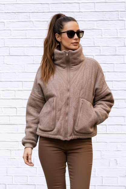 Pol Cozy Zip-Up High Collar Fleece Jacket