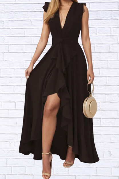 Plus Size Ruffled High-Low Maxi Dress for Women | Elegant Flowy Evening & Special Occasion Dress