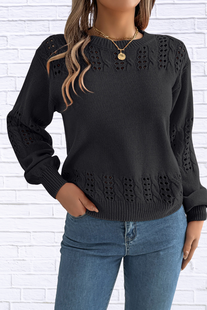 Hollow Out Eyelet Long Sleeve Sweater