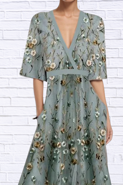 Floral Print Half Sleeve Maxi Dress