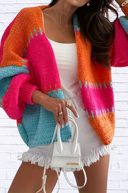 Color Block Drop Shoulder Cardigan