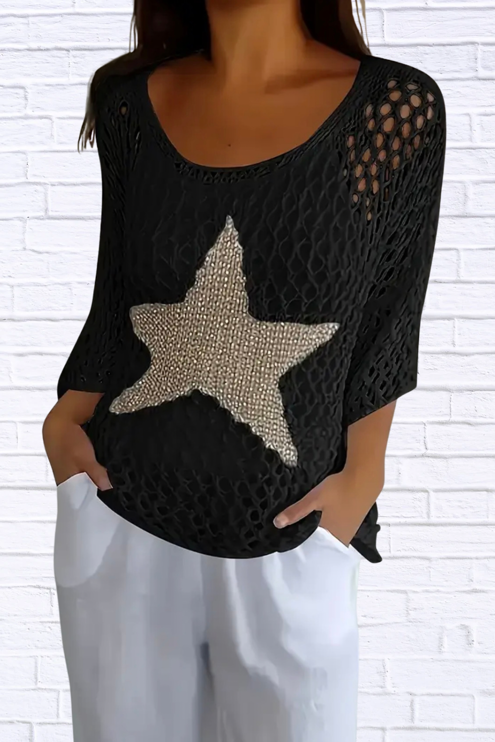 Black Star Mesh Top for Women | Chic Boutique Statement Sweater