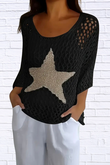 Black Star Mesh Top for Women | Chic Boutique Statement Sweater