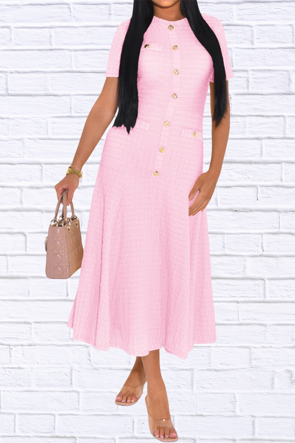 Textured Knit Short Sleeve Dress