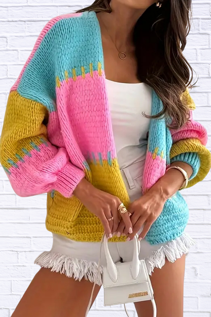 Color Block Drop Shoulder Cardigan