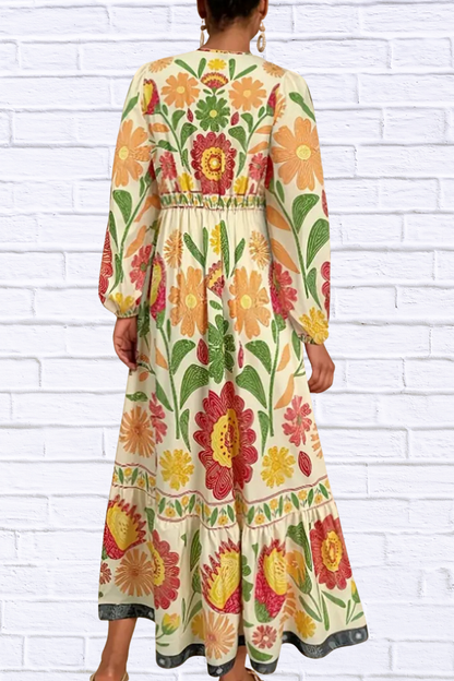 Floral Tie Waist Long Sleeve Dress