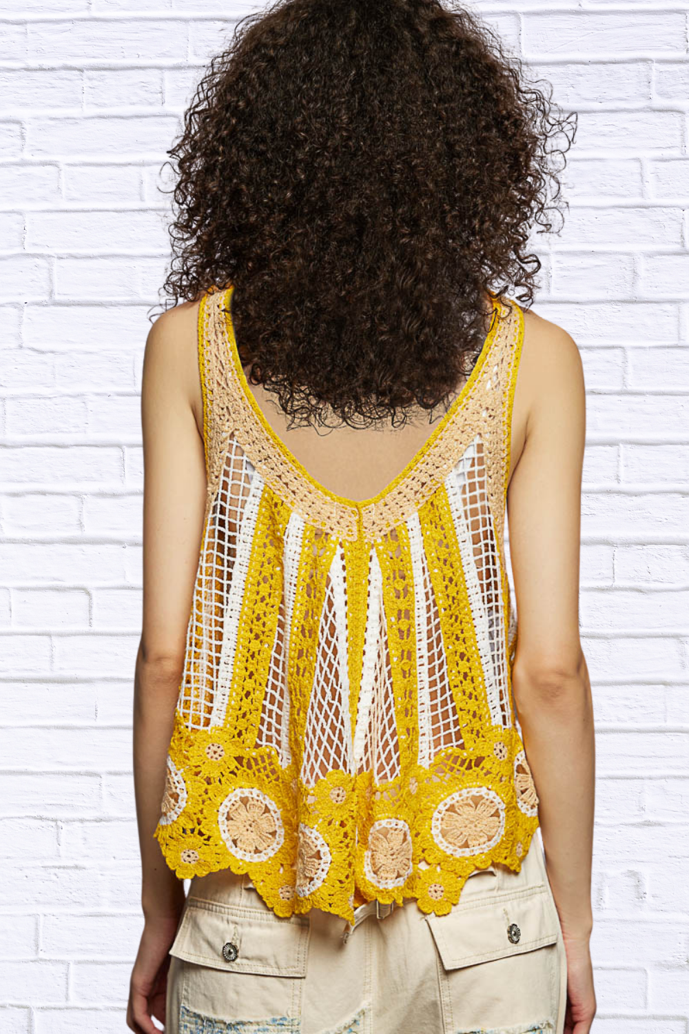 Lilly  Openwork Stripe Pattern Flowy Tank with Scalloped Edge