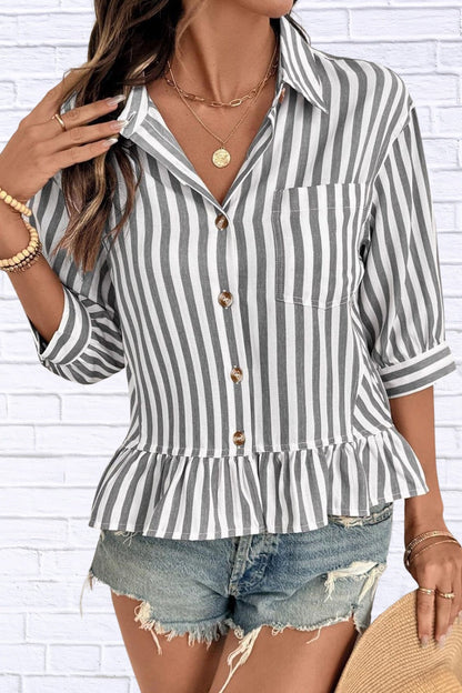 Striped Ruffle Hem Button-Down Shirt | Chic Women’s Top