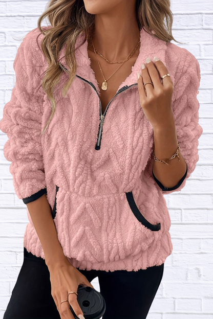 Full Size Half Zip Kangaroo Pocket Sweatshirt Plus Size