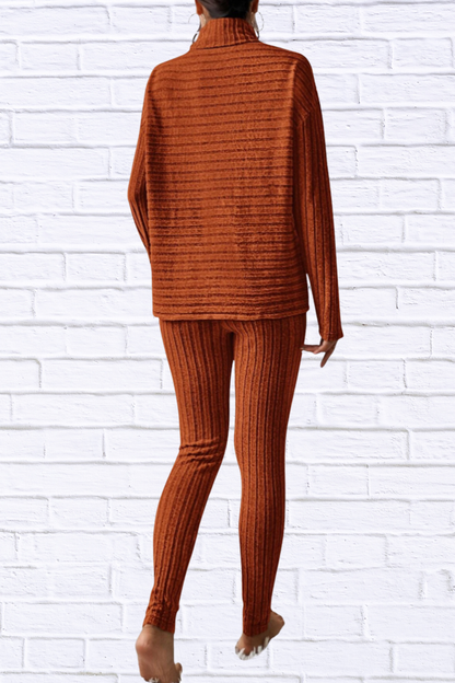 Ribbed Turtleneck Top and Pants Set