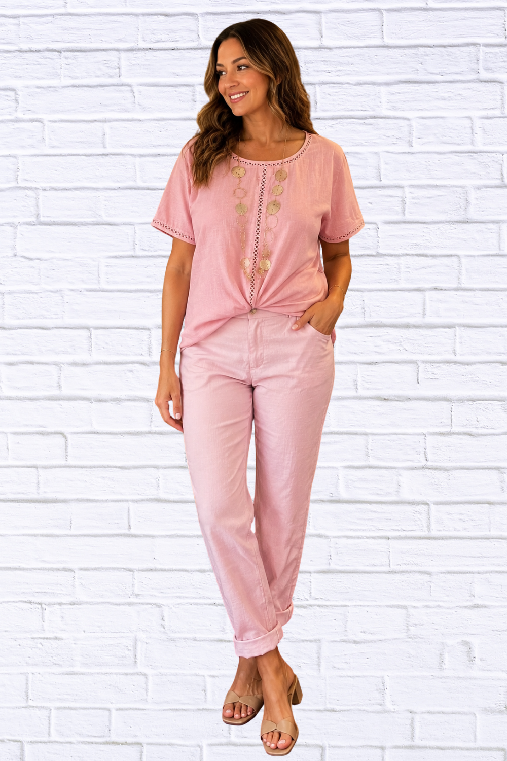 Lace Trim Blouse for Women | Boutique Top in Pink & Blue