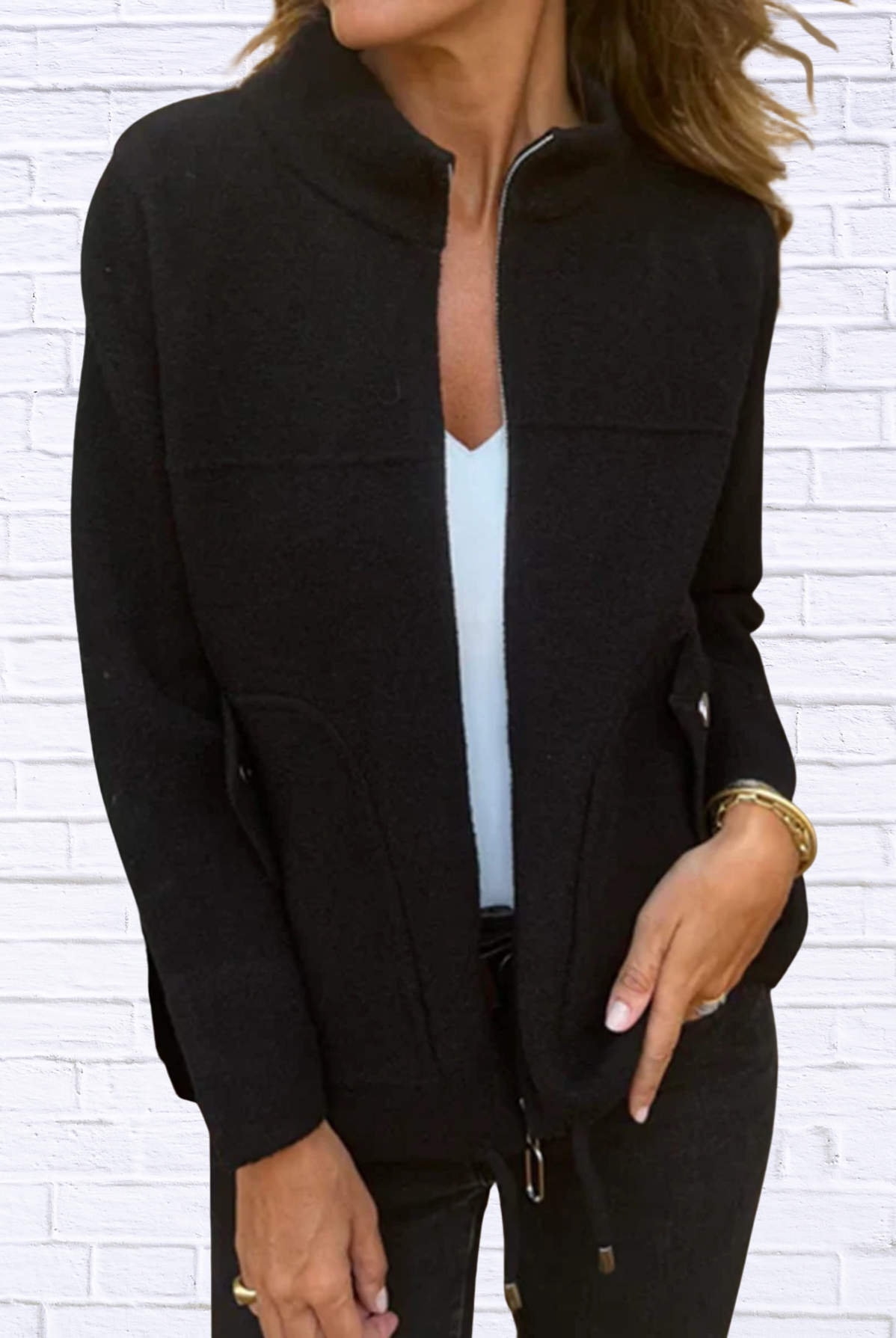 Full Size Textured Knit Zip Up Outerwear Plus Size