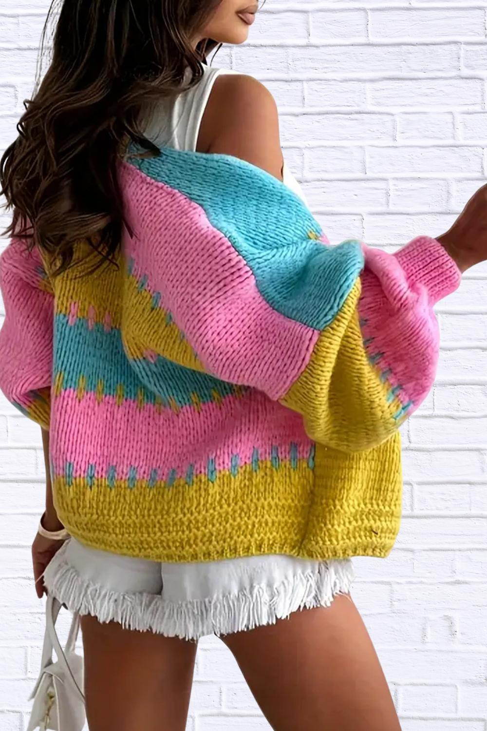 Color Block Drop Shoulder Cardigan