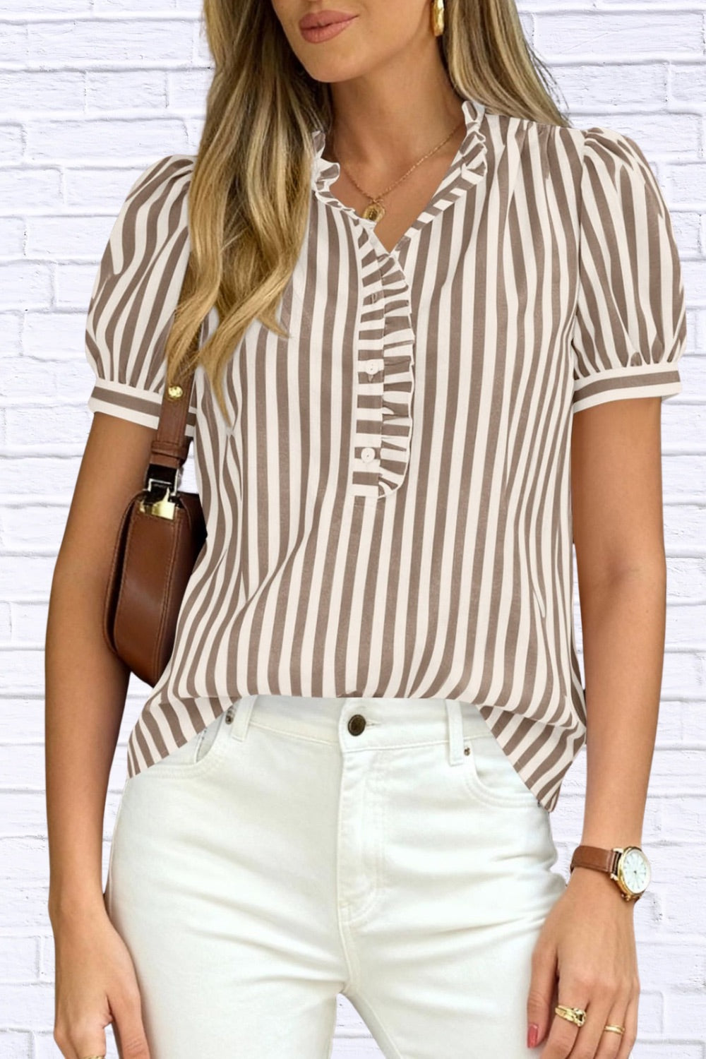 Frill Striped Puff Sleeve Blouse | Chic Women’s Top