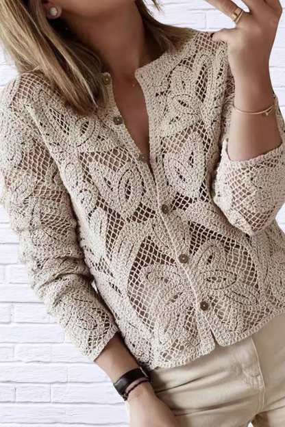Lace Button-Up Long Sleeve Shirt