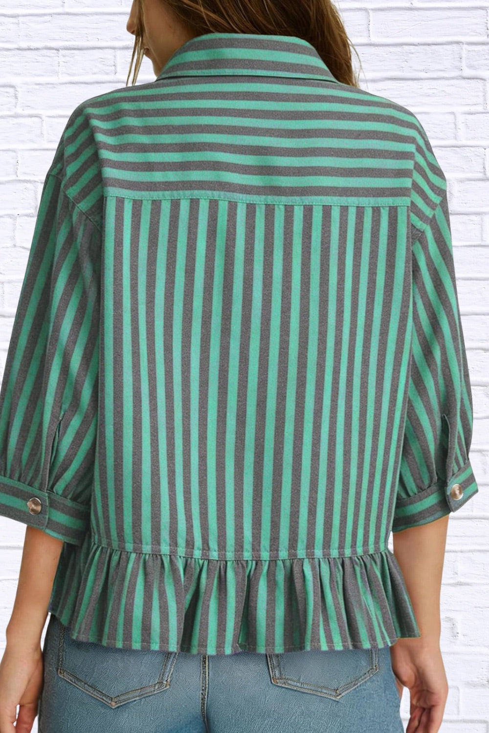 Striped Ruffle Hem Button-Down Shirt | Chic Women’s Top