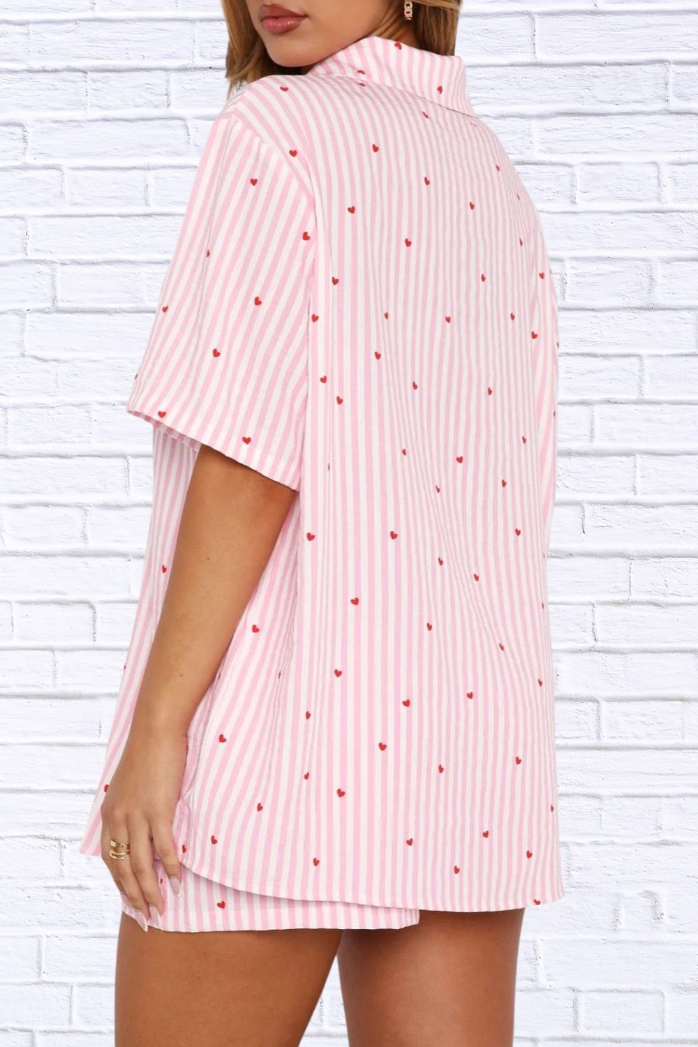 Valentine's Day Printed Collared Neck Short Sleeve Top and Shorts Set