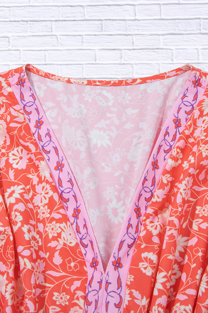 Floral Print Tasseled Tied Sleeve Empire Waist Dress