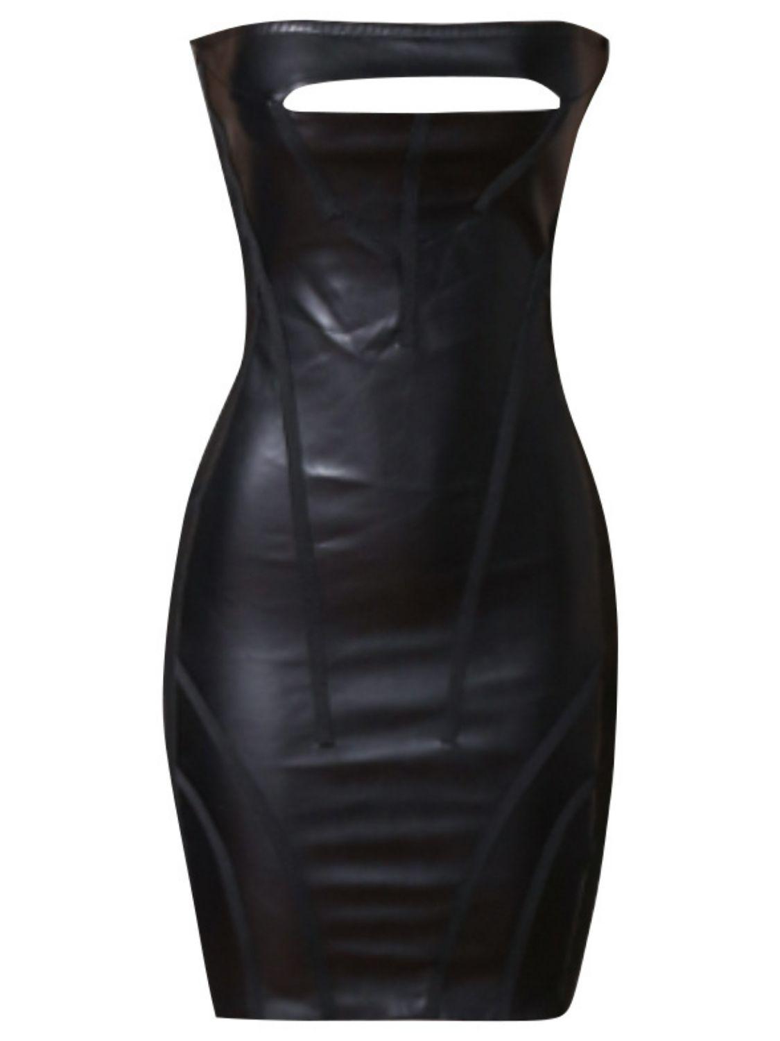 Blue Zone Planet | Faux Leather Cutout Strapless Bandage Mini Dress