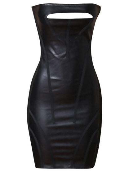 Blue Zone Planet | Faux Leather Cutout Strapless Bandage Mini Dress