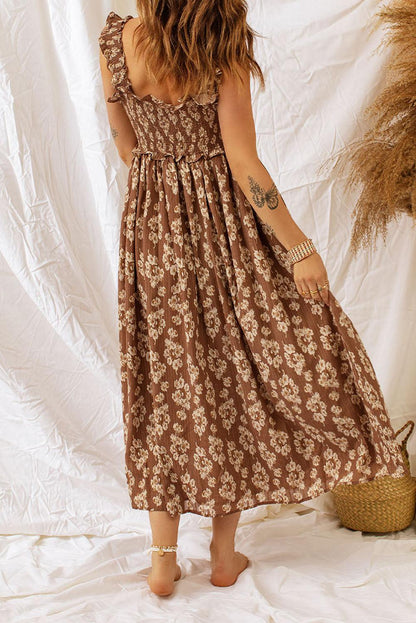 Blue Zone Planet | Floral Smocked Square Neck Dress