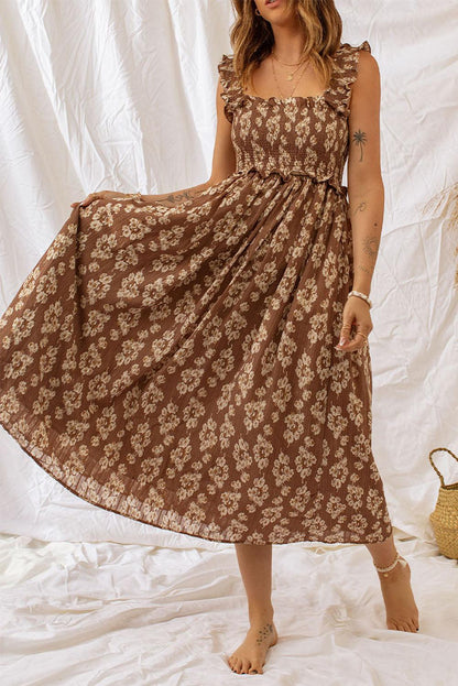 Blue Zone Planet | Floral Smocked Square Neck Dress