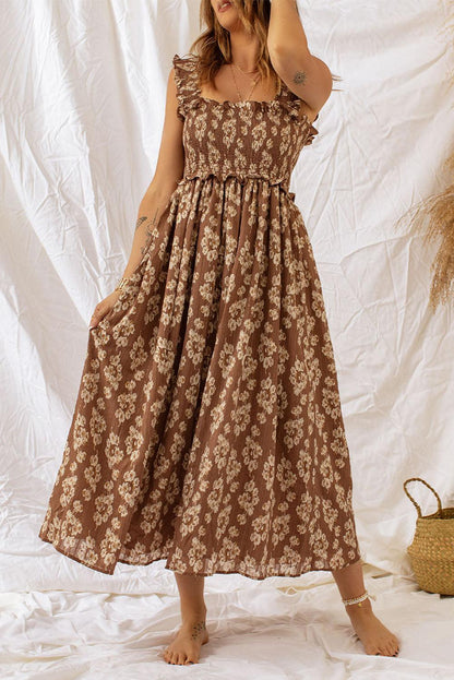 Blue Zone Planet | Floral Smocked Square Neck Dress