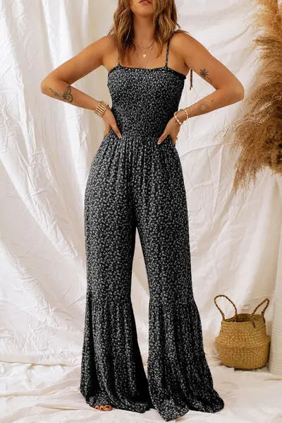 Blue Zone Planet | Floral Spaghetti Strap Wide Leg Jumpsuit