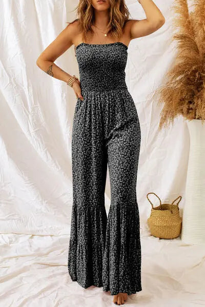 Blue Zone Planet | Floral Spaghetti Strap Wide Leg Jumpsuit