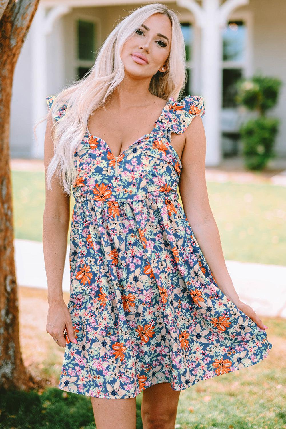 Blue Zone Planet | Floral Sweetheart Neck Empire Waist Dress