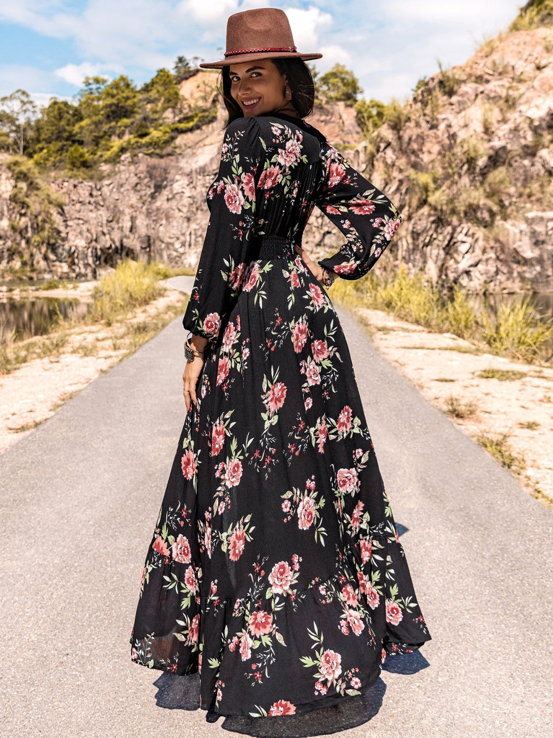 Blue Zone Planet | Floral V-Neck Split Maxi Dress