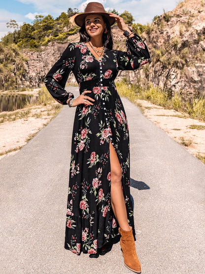 Blue Zone Planet | Floral V-Neck Split Maxi Dress