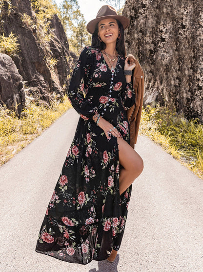 Blue Zone Planet | Floral V-Neck Split Maxi Dress