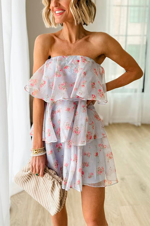 Strapless Tiered Floral Mini Dress Floral