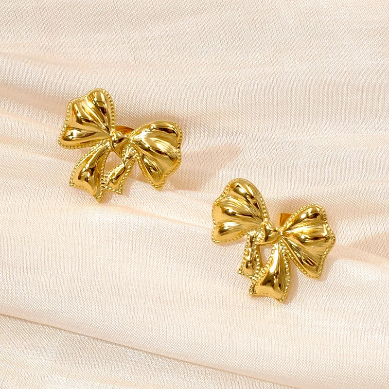 Luxury Designer Gold Plated Bowknot Stud Earrings