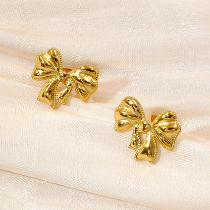 Luxury Designer Gold Plated Bowknot Stud Earrings