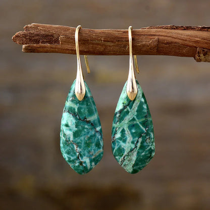 Gemstone Water Drop Earrings Jasper Natural Sea Sediment Earring