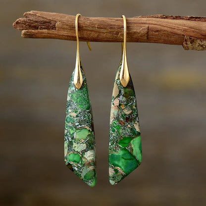 Imperial Jasper Leaf Pendant Dangle Drop Earrings Jewelry