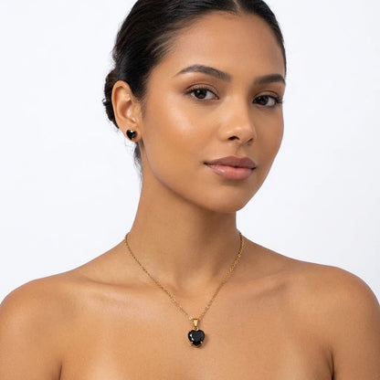 Non Tarnish Waterproof Love Heart Cubic Zirconia Necklace Earrings Sets