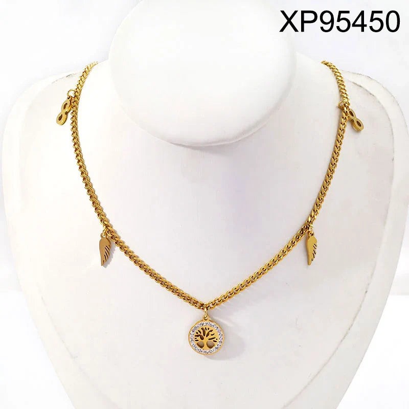 18K Gold Plated Tree Leaf Flower Infinity Necklace