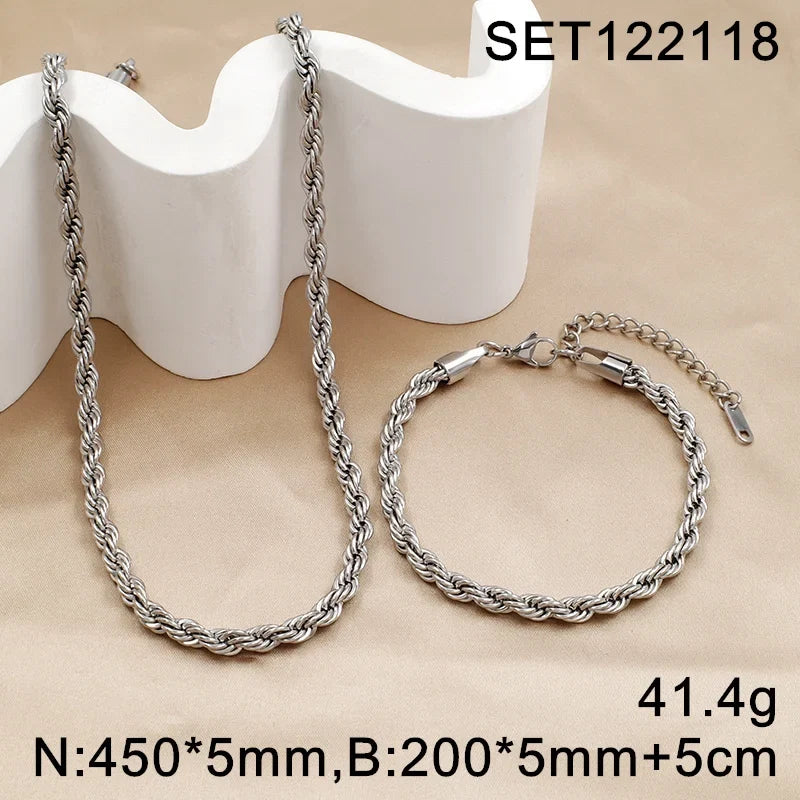 18K Gold Plated Twisted Rope Chain Like Necklace and Bracelet Sets