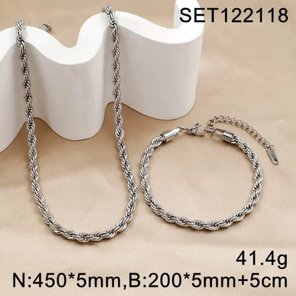 18K Gold Plated Twisted Rope Chain Like Necklace and Bracelet Sets