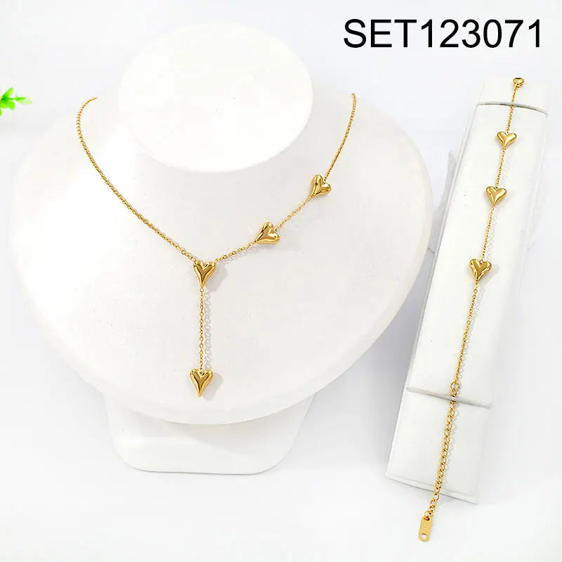 18K Gold Plated Heart Chain & Bracelet Set