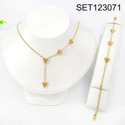 18K Gold Plated Heart Chain & Bracelet Set
