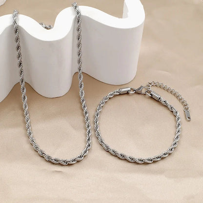 18K Gold Plated Twisted Rope Chain Like Necklace and Bracelet Sets