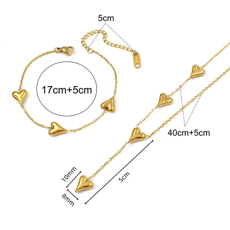 18K Gold Plated Heart Chain & Bracelet Set