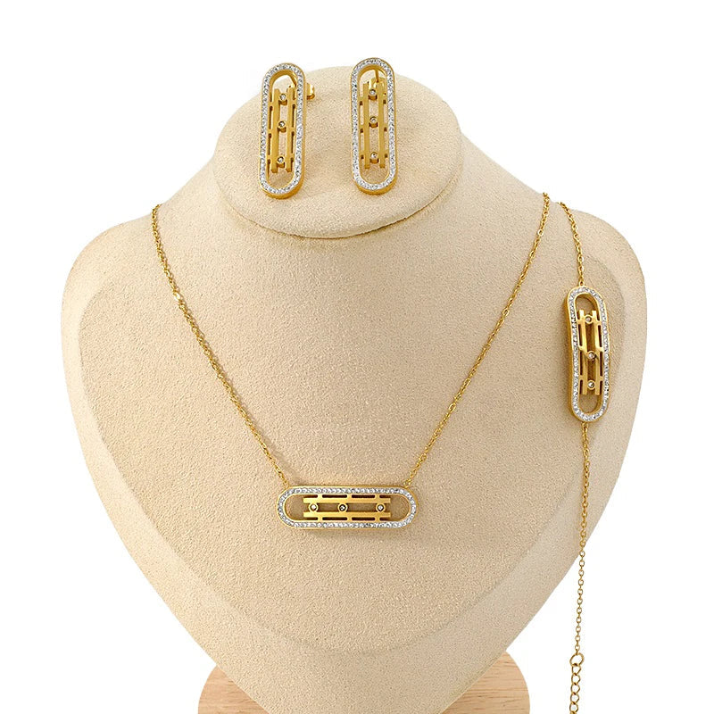 Elegant Timeless Gold Plated Hypoallergenic Earring Necklace and Bracelet Set