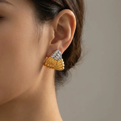 Triangle Textured 18K Gold Plated Two Tone Earrings