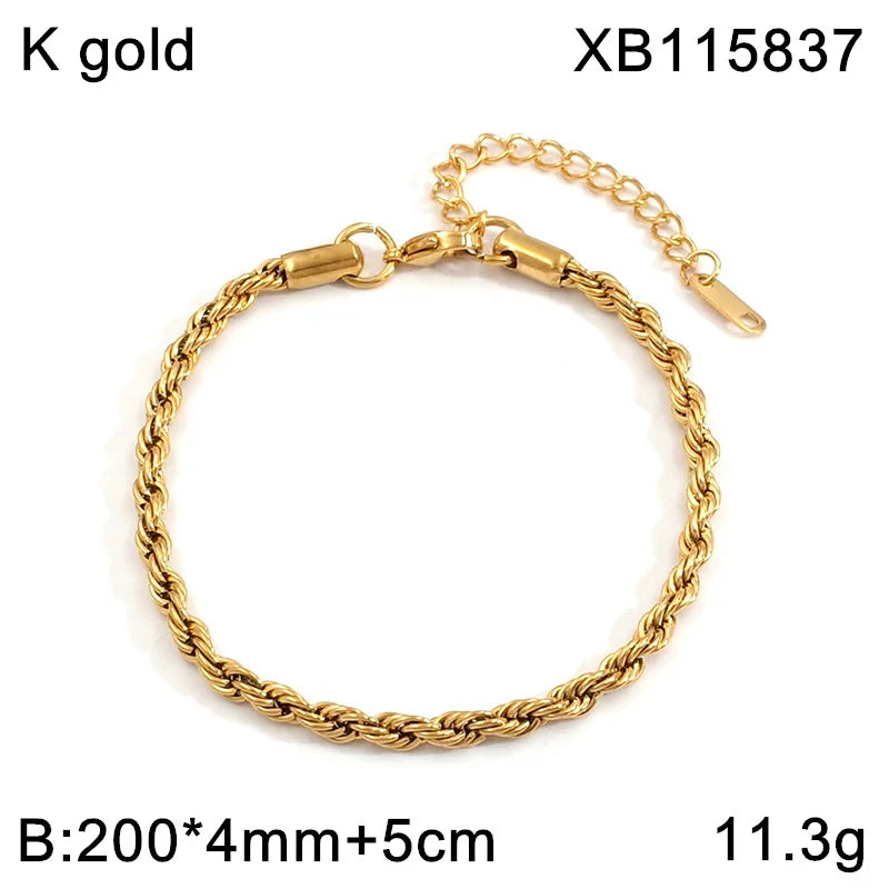Classic Chain Link Twisted Rope Bracelet 18K Gold Plated Waterproof