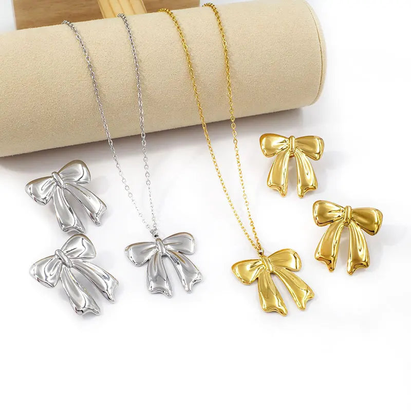 Luxury Bowknot Charms Necklace Earrings Sets Women